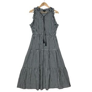 WHO WHAT WEAR sz Medium Gingham Midi Dress Tassels Sleeveless  Black White